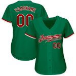 Custom Baseball Jersey Authentic Style 9677 - Kelly Green Red-White Design Custom Kelly Green Red-White Authentic Baseball