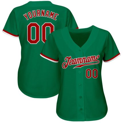 Custom Baseball Jersey Authentic Style 9677 - Kelly Green Red-White Design Custom Kelly Green Red-White Authentic Baseball