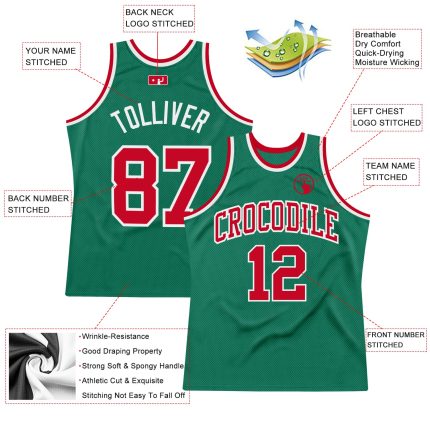 Custom Green Red White Basketball Jersey - Authentic Throwback Design Custom Kelly Green Red-White Authentic Throwback Basketball