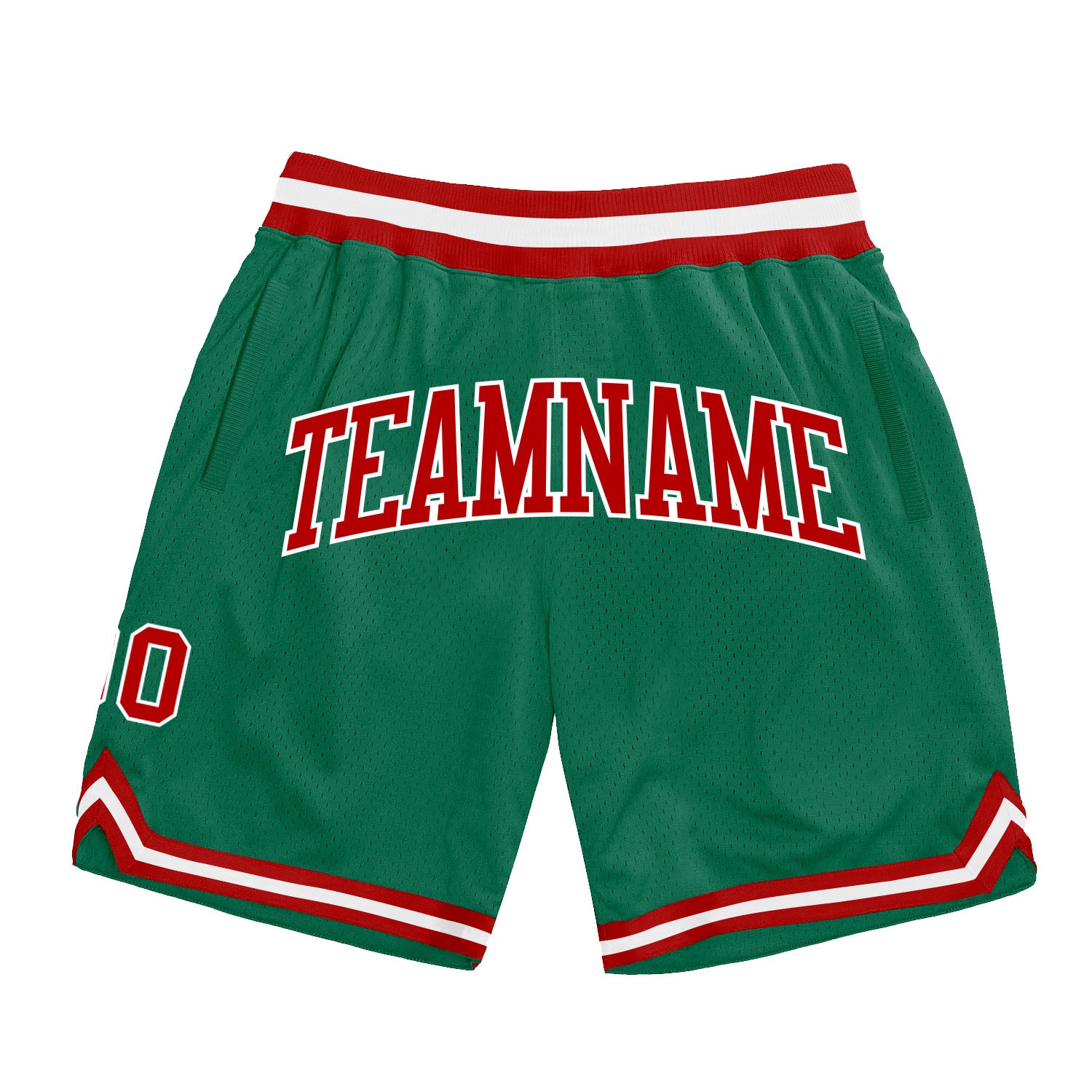 Custom Kelly Green Red-White Authentic Throwback Basketball Shorts Custom Kelly Green and Red-White Basketball Shorts | Authentic Throwback Style Custom Kelly Green Red-White Authentic Throwback
