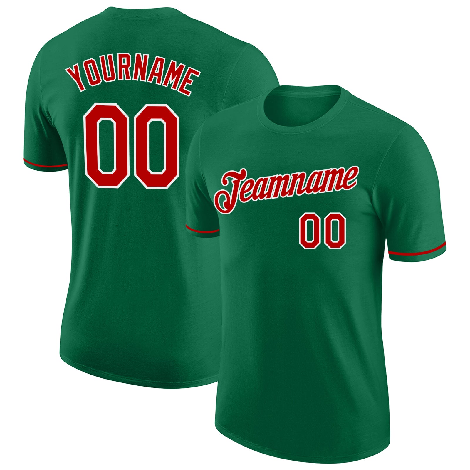Custom Performance T-Shirt in Kelly Green Red and White Colors Custom Kelly Green Red-White Performance T-Shirt