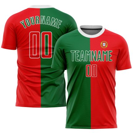Portuguese Flag Soccer Jersey Custom Green Red-White Sublimation Uniform Custom Kelly Green Red-White Sublimation Portuguese