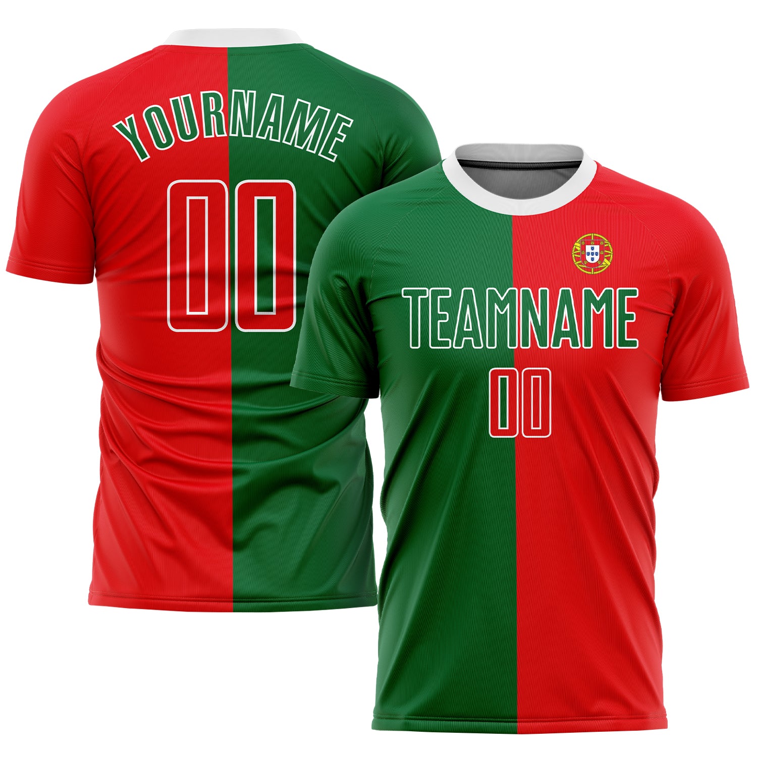 Portuguese Flag Soccer Jersey Custom Green Red-White Sublimation Uniform Custom Kelly Green Red-White Sublimation Portuguese