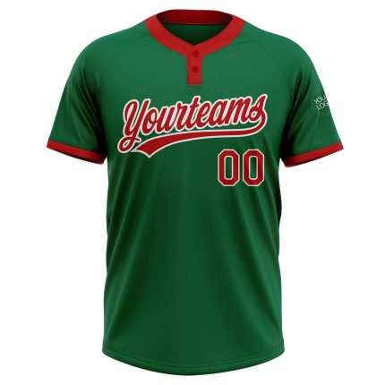 Custom Kelly Green Unisex Softball Jersey with Red-White Two-Button Design Custom Kelly Green Red-White Two-Button Unisex