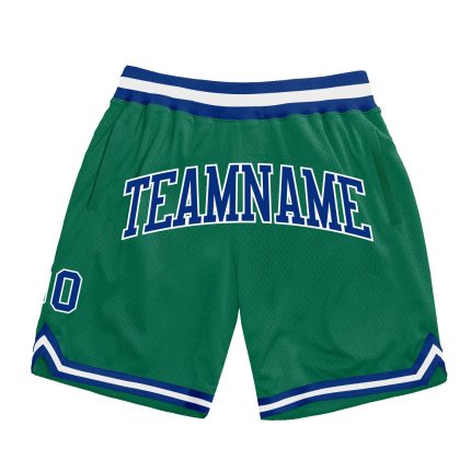 Custom Kelly Green Basketball Shorts - Authentic Royal-White Throwback Style Custom Kelly Green Royal-White Authentic Throwback