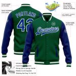 Custom Kelly Green Two Tone Varsity Letterman Full-Snap Bomber Jacket - Royal-White Custom Kelly Green Royal-White Bomber