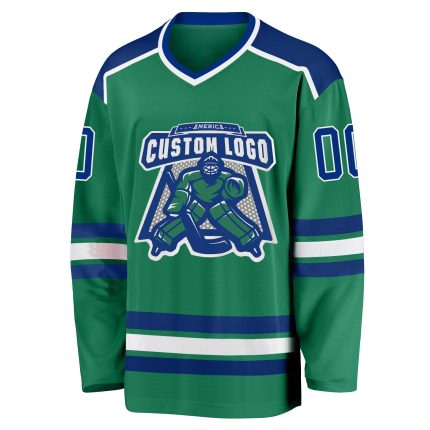 Custom Green White Hockey Jersey - Personalized Kelly Green Sports Jersey Custom Kelly Green Royal-White Hockey Jersey