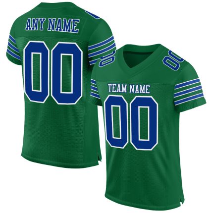 Custom Kelly Green Authentic Football Jersey - Royal-White Mesh Design Custom Kelly Green Royal-White Mesh Authentic Football
