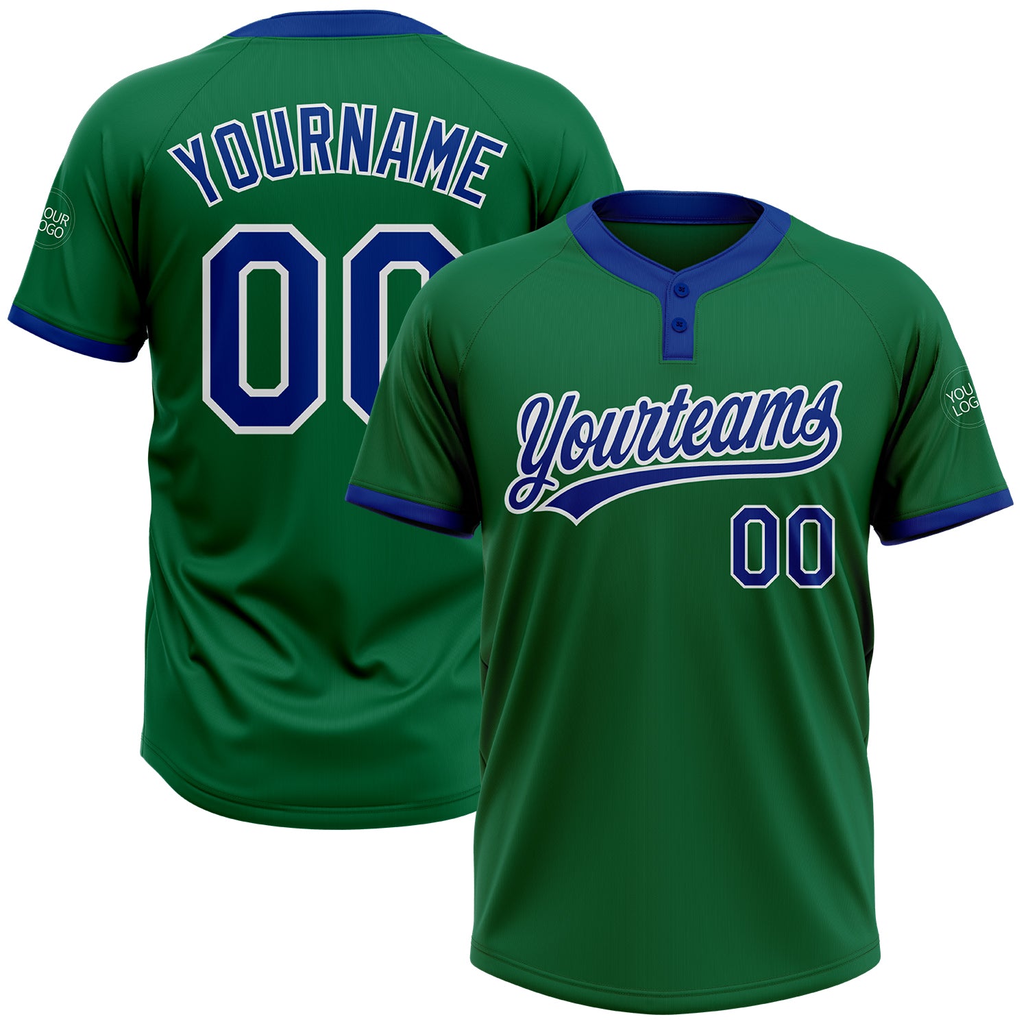 Custom Kelly Green White Two-Button Unisex Softball Jersey - Perfect for Team Sports, Comfortable Fit Custom Kelly Green