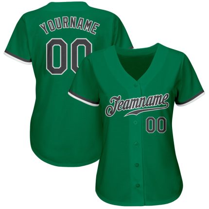 Custom Kelly Green Baseball Jersey, Gray-White Style 7086 - Authentic Athletic Apparel Custom Kelly Green Steel Gray-White