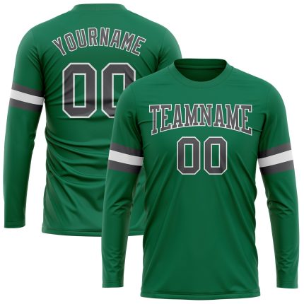Custom Performance Salute to Service T-Shirt in Kelly Green and Gray-White, Long Sleeve Custom Kelly Green Steel Gray-White