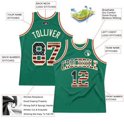 Custom Kelly Green Vintage USA Flag Basketball Jersey Cream Authentic Throwback Custom Kelly Green Vintage USA Flag-Cream