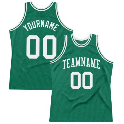 Custom Kelly Green Authentic Throwback Basketball Jersey - White Trim, Retro Design Custom Kelly Green White Authentic Throwback