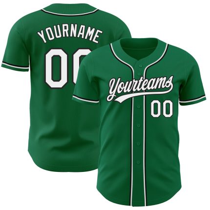 Custom Authentic Baseball Jersey in Kelly Green, White & Black Design Custom Kelly Green White-Black Authentic Baseball Jersey