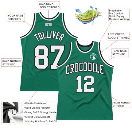 Custom Kelly Green Basketball Jersey White-Black Authentic Throwback Design Custom Kelly Green White-Black Authentic Throwback
