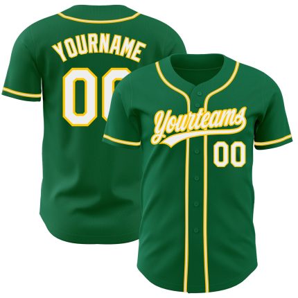 Authentic Custom Baseball Jersey in Kelly Green with White-Gold Trim Custom Kelly Green White-Gold Authentic Baseball Jersey
