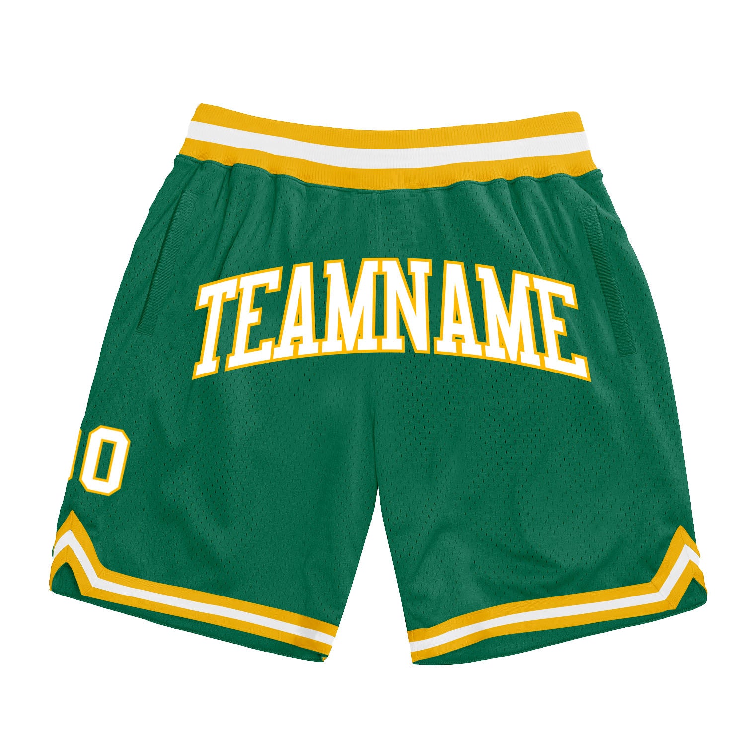 Custom Kelly Green White-Gold Authentic Throwback Basketball Shorts Custom Kelly Green White Gold Basketball Shorts - Authentic Throwback Style Custom Kelly Green White-Gold Authentic Throwback