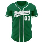 Custom kelly green, white and gray baseball jersey, back view