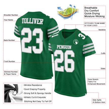 Custom Authentic Football Jersey in Kelly Green White-Gray Mesh Custom Kelly Green White-Gray Mesh Authentic Football Jersey