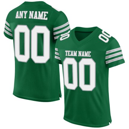 Custom Authentic Football Jersey in Kelly Green White-Gray Mesh Custom Kelly Green White-Gray Mesh Authentic Football Jersey