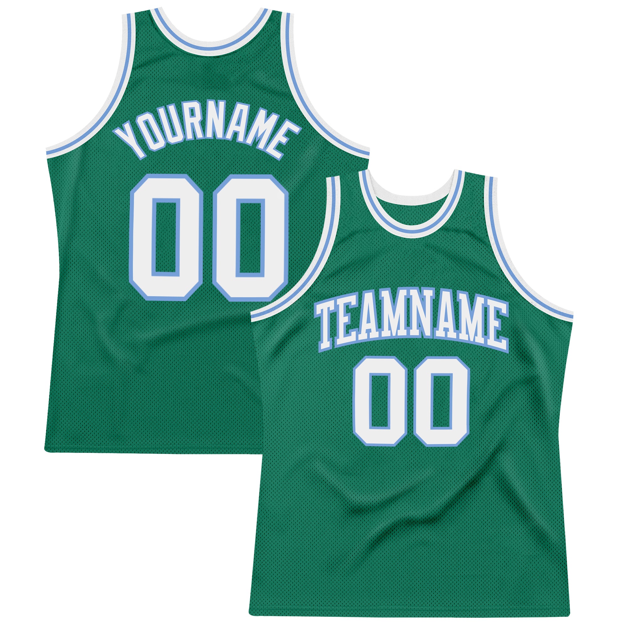 Custom Kelly Green White Light Blue Basketball Jersey - Authentic Throwback Design Custom Kelly Green White-Light Blue Authentic