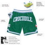 Custom Authentic Throwback Basketball Shorts in Kelly Green and Light Blue Custom Kelly Green White-Light Blue Authentic
