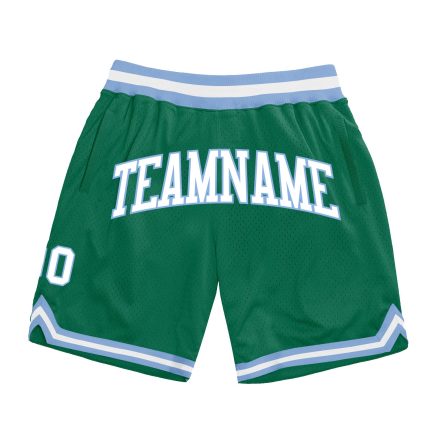 Custom Authentic Throwback Basketball Shorts in Kelly Green and Light Blue Custom Kelly Green White-Light Blue Authentic