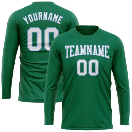 Custom Salute To Service T-Shirt - Long Sleeve Performance in Kelly Green and White-Light Blue Custom Kelly Green White-Light