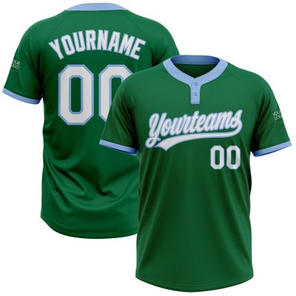 Custom Softball Jersey - Kelly Green White Light Blue Unisex Two-Button Custom Kelly Green White-Light Blue Two-Button Unisex