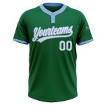 Custom Softball Jersey - Kelly Green White Light Blue Unisex Two-Button Custom Kelly Green White-Light Blue Two-Button Unisex