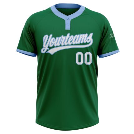 Custom Softball Jersey - Kelly Green White Light Blue Unisex Two-Button Custom Kelly Green White-Light Blue Two-Button Unisex