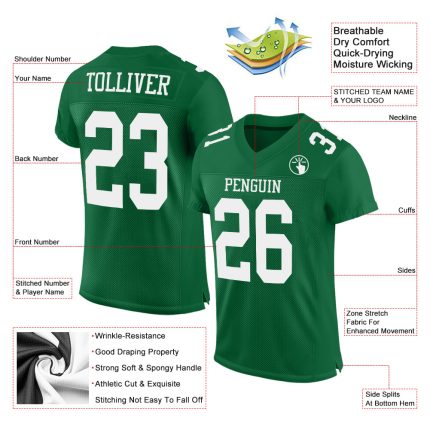 Custom Authentic Football Jersey - Kelly Green and White Mesh Design Custom Kelly Green White Mesh Authentic Football Jersey