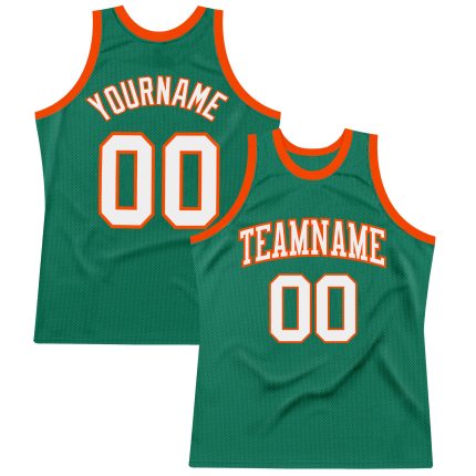 Custom Kelly Green White Orange Authentic Basketball Jersey - Throwback Style Custom Kelly Green White-Orange Authentic Throwback