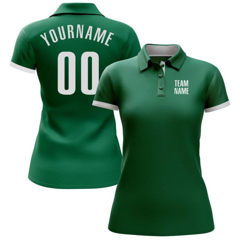 Custom Kelly Green White Golf Polo Shirt for Performance and Comfort Custom Kelly Green White Performance Golf Polo Shirt