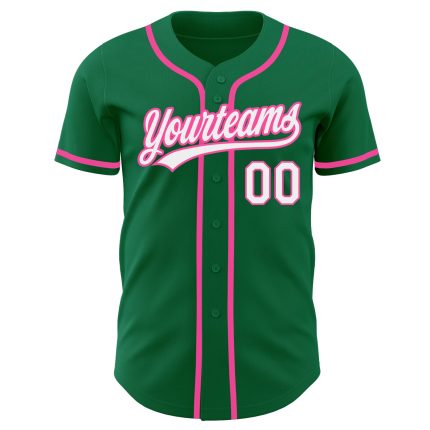 Custom Authentic Baseball Jersey in Kelly Green with White Pink Accents Custom Kelly Green White-Pink Authentic Baseball