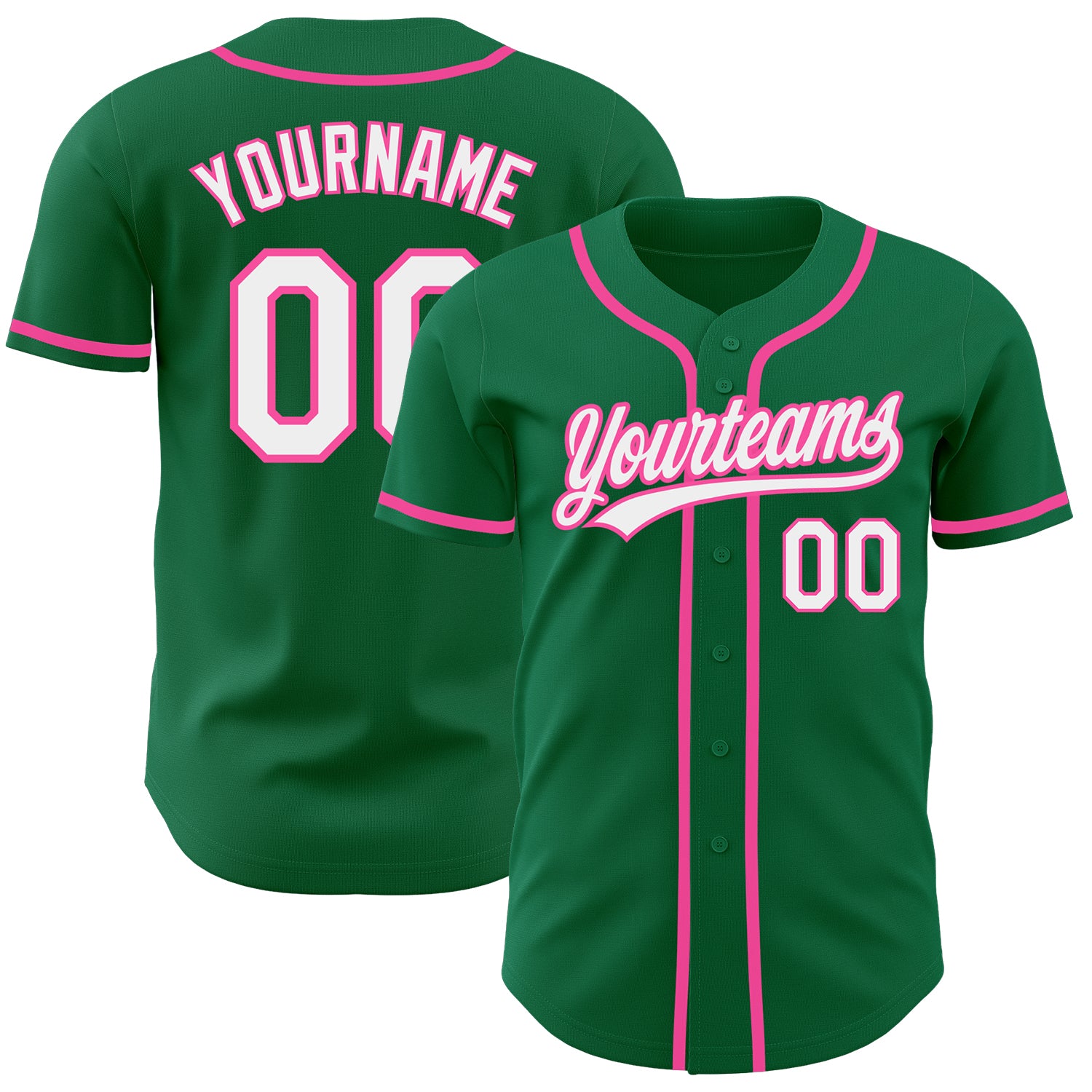 Custom Kelly Green White-Pink Authentic Baseball Jersey Custom Authentic Baseball Jersey in Kelly Green with White Pink Accents Custom Kelly Green White-Pink Authentic Baseball