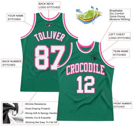 Custom Kelly Green Basketball Jersey - Authentic White-Pink Throwback Design Custom Kelly Green White-Pink Authentic Throwback