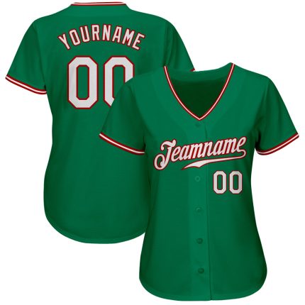 Custom Kelly Green Authentic Baseball Jersey, White-Red Style 7701, Perfect for Game Day and Fans Custom Kelly Green White-Red