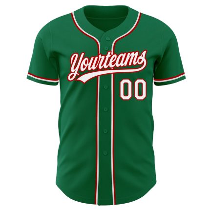 Kelly Green Authentic Baseball Jersey - Custom White-Red Design Custom Kelly Green White-Red Authentic Baseball Jersey