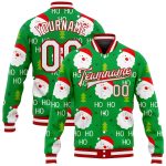 Custom Christmas 3D Bomber Varsity Letterman Jacket in Kelly Green and White-Red Custom Kelly Green White-Red Christmas 3D