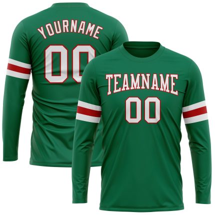 Custom Salute To Service Long Sleeve T-Shirt - Performance Fabric, Kelly Green with White-Red Accents Custom Kelly Green