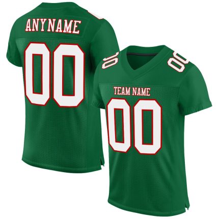 Custom Authentic Football Jersey in Kelly Green with White and Red Mesh Custom Kelly Green White-Red Mesh Authentic Football