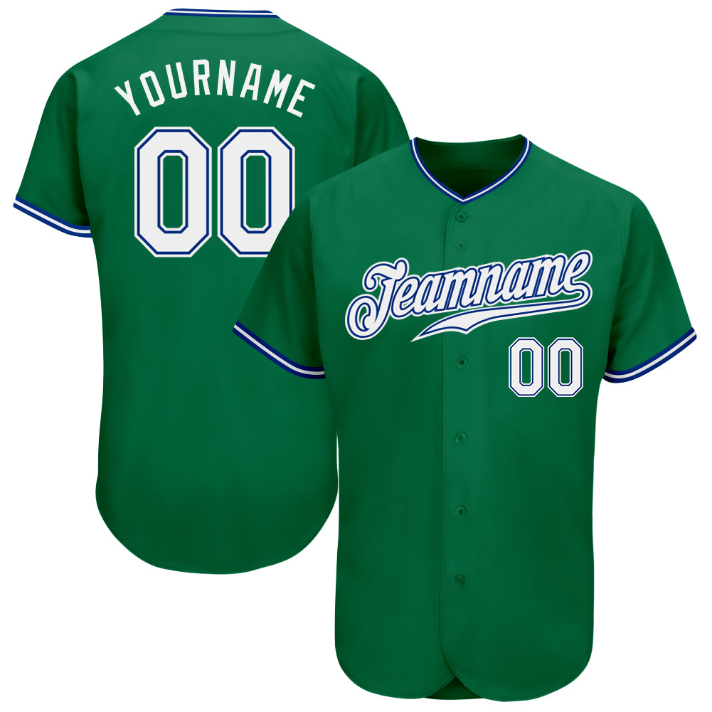 Custom Kelly Green Authentic Baseball Jersey - White-Royal Style 5250 Custom Kelly Green White-Royal Authentic Baseball Jersey