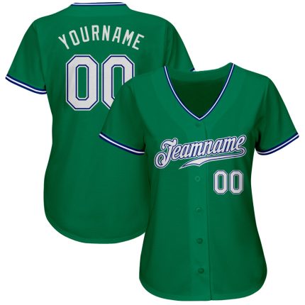 Custom Kelly Green Authentic Baseball Jersey - White-Royal Style 5250 Custom Kelly Green White-Royal Authentic Baseball Jersey
