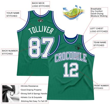 Custom Kelly Green White-Royal Authentic Basketball Jersey - Retro Throwback Style Custom Kelly Green White-Royal Authentic