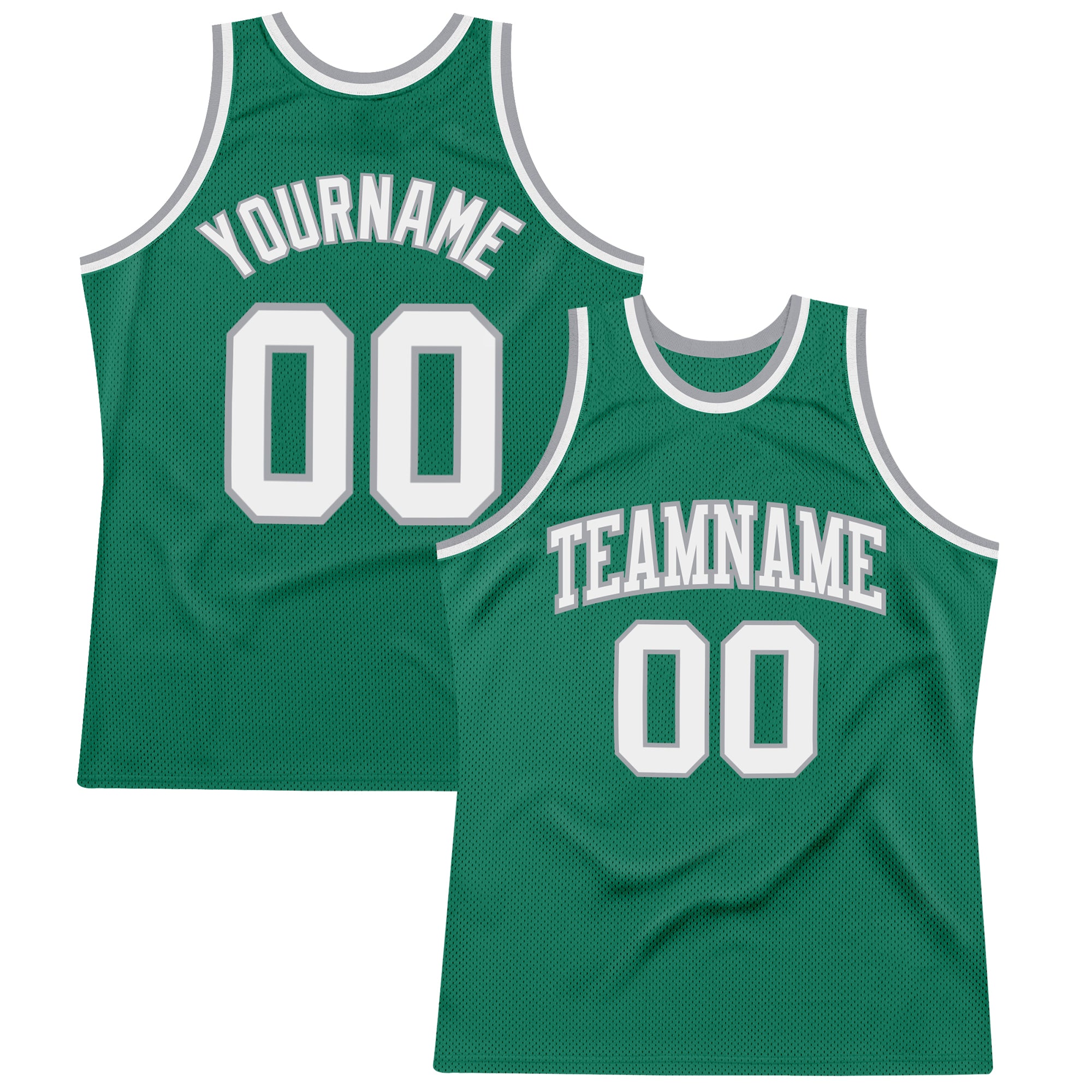 Custom Authentic Throwback Basketball Jersey in Kelly Green White-Silver Gray Custom Kelly Green White-Silver Gray Authentic