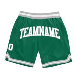 Custom Authentic Basketball Shorts in Kelly Green, White, and Silver Gray - Throwback Style Custom Kelly Green White-Silver