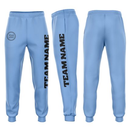 Light Blue Fleece Jogger Sweatpants for Men and Women - Custom Stylish Activewear Custom Light Blue Black Fleece Jogger Sweatpants
