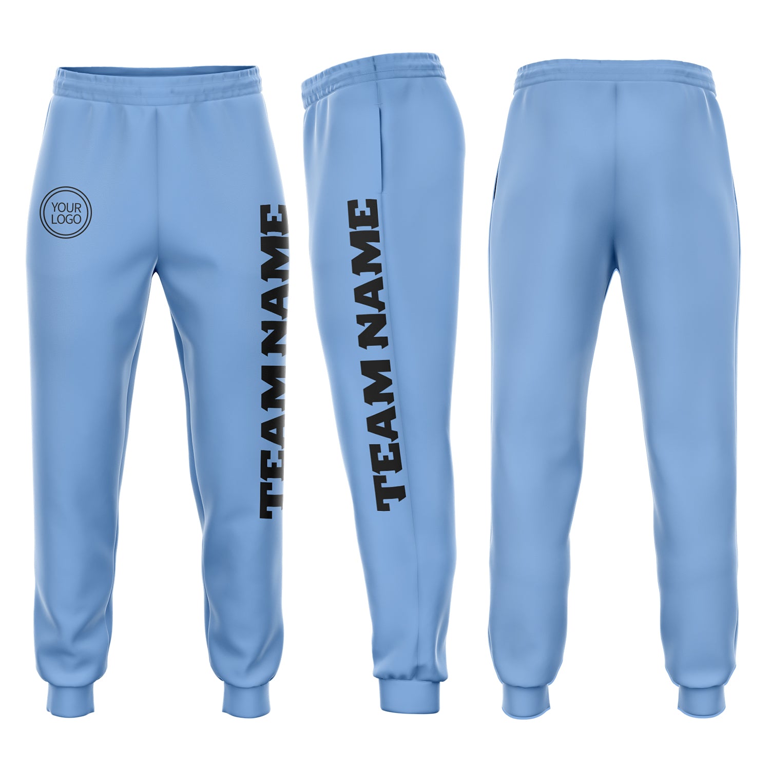 Light Blue Fleece Jogger Sweatpants for Men and Women - Custom Stylish Activewear Custom Light Blue Black Fleece Jogger Sweatpants