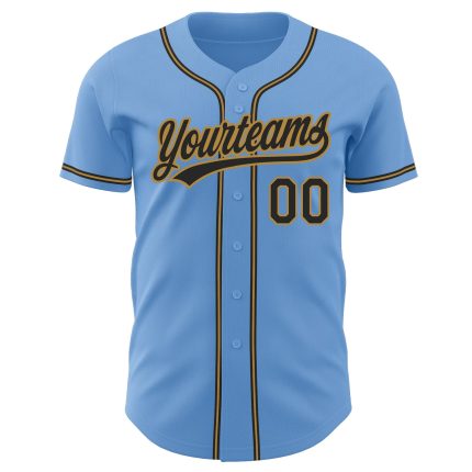 Authentic Light Blue Black-Old Gold Baseball Jersey - Custom Design Feature Custom Light Blue Black-Old Gold Authentic Baseball